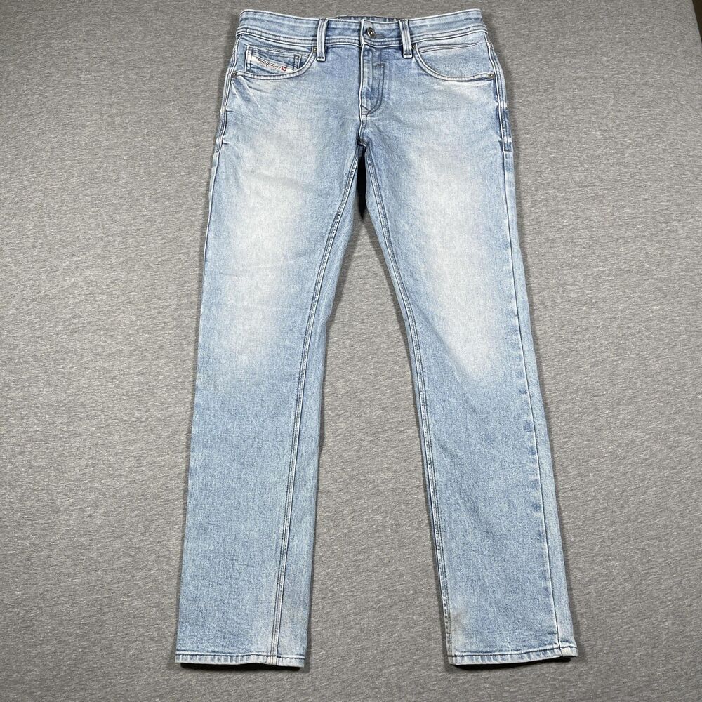 Diesel Jeans Mens 34x32 Blue Light Wash Slim Straight Stretch Made In Italy